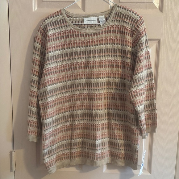 Alfred Dunner Sweaters - Alfred Dunner Cream Sweater with Pink & Tan Stripe Pattern